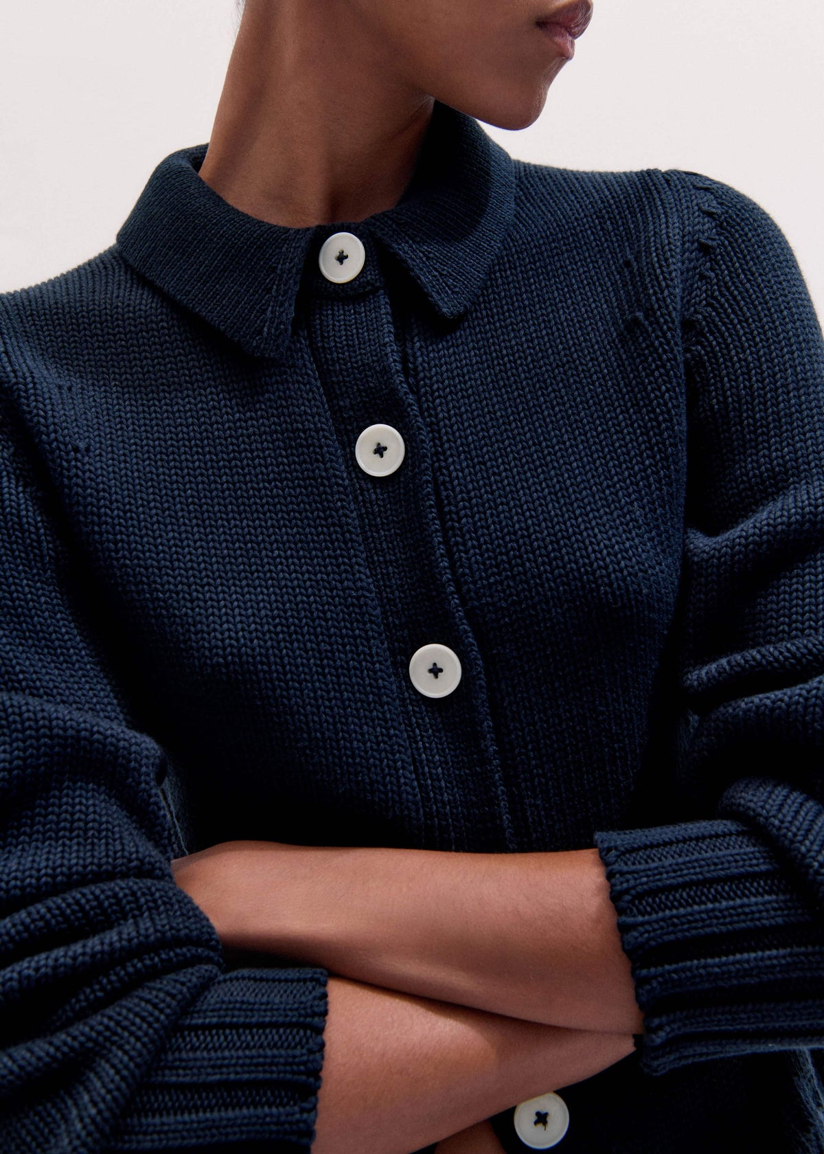 Navy Slim Collared Cardigan | ME+EM Clothing
