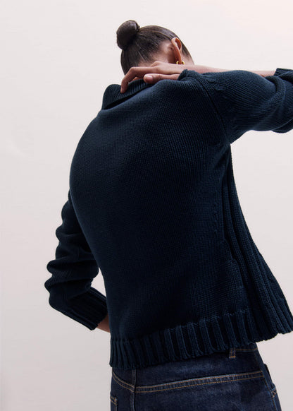Navy Slim Collared Cardigan | ME+EM Clothing