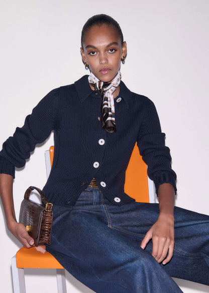 Navy Slim Collared Cardigan | ME+EM Clothing