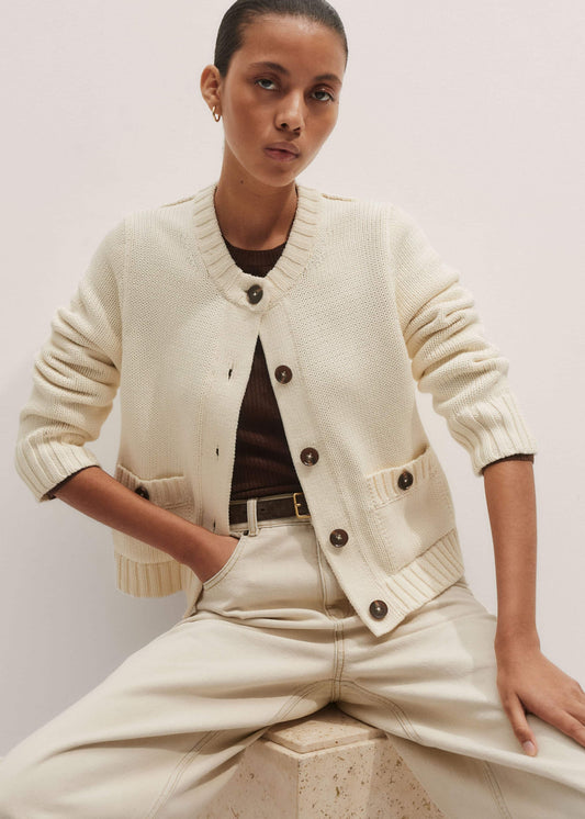 Cream Bracelet Sleeve Cropped Cardigan | ME+EM Clothing