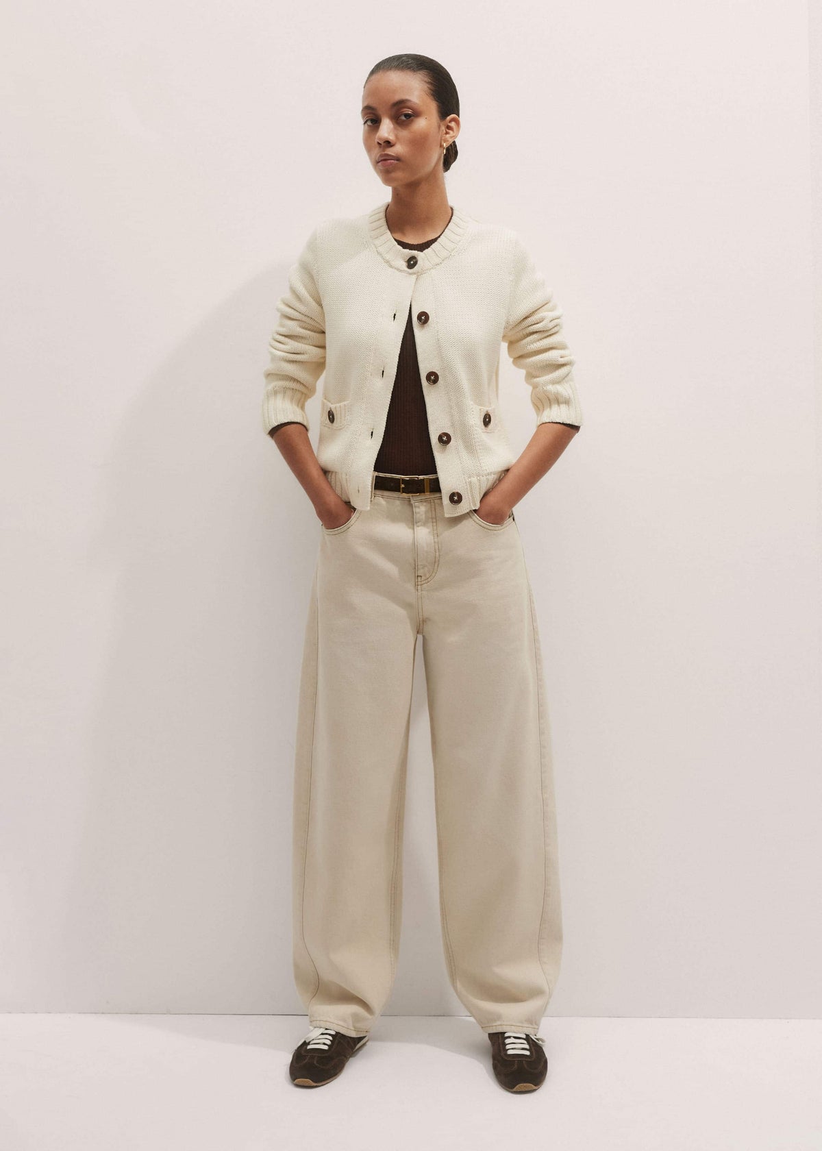 Cream Bracelet Sleeve Cropped Cardigan | ME+EM Clothing