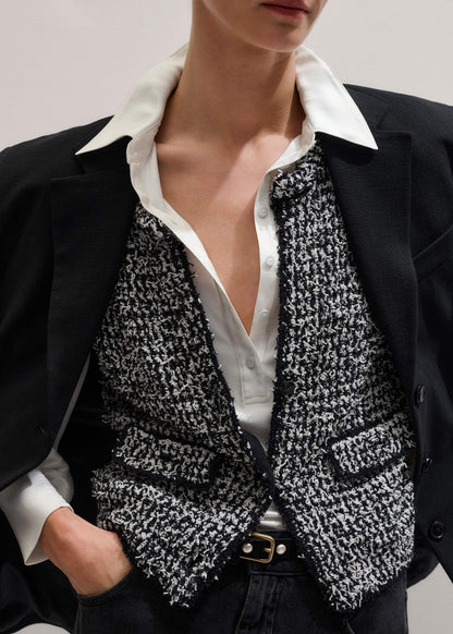 Black Tweed Knit Pouf Sleeve Crop Jacket | ME+EM Clothing