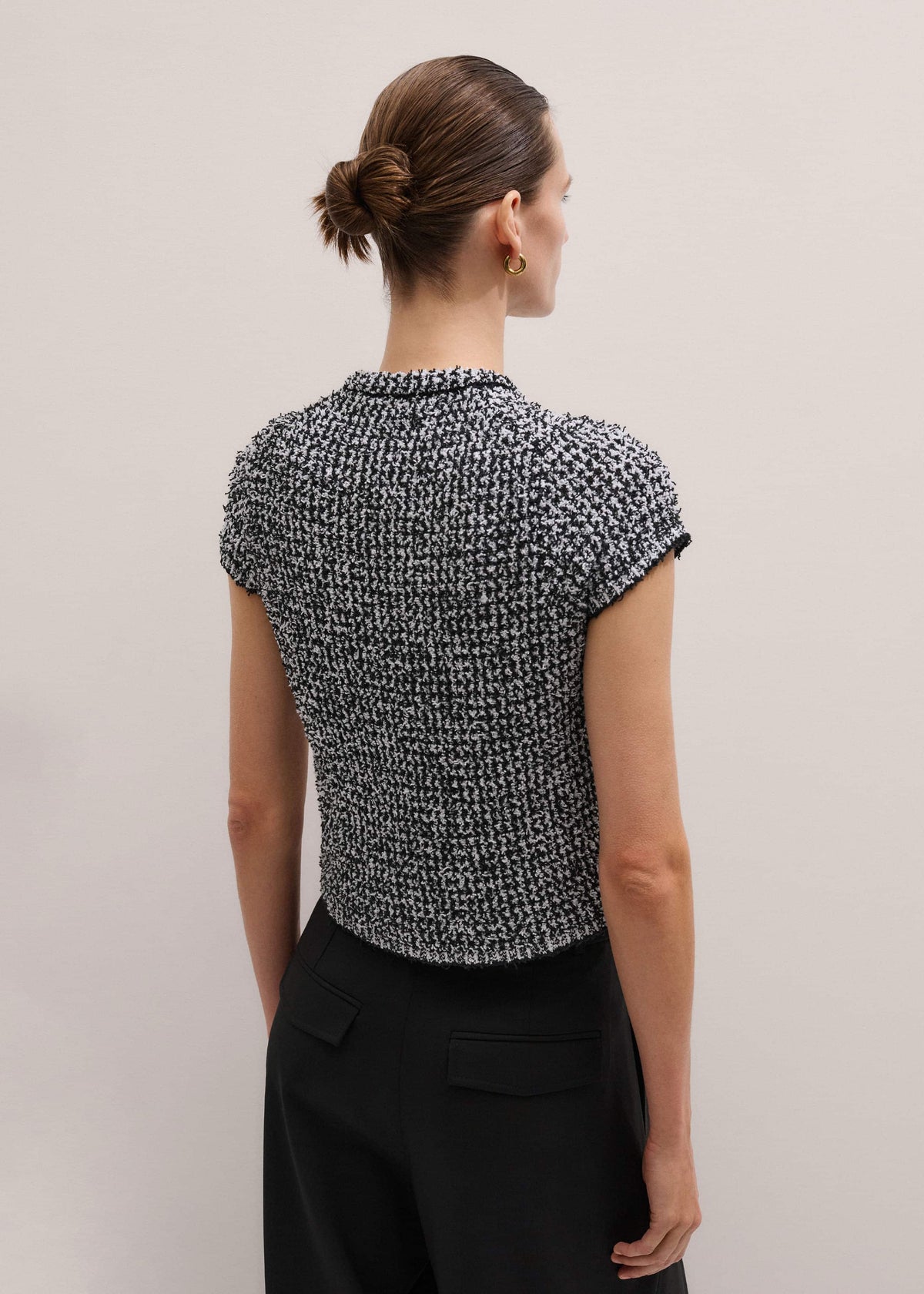 Black Tweed Knit Pouf Sleeve Crop Jacket | ME+EM Clothing