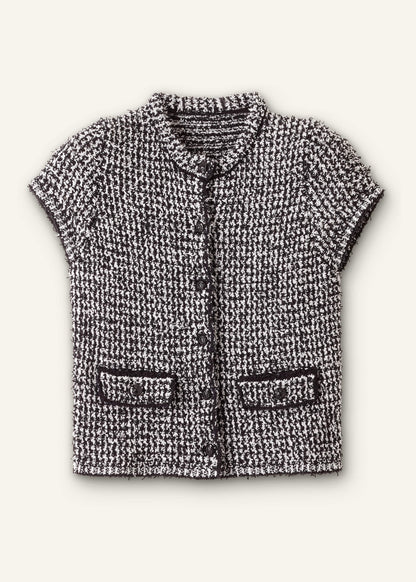 Black Tweed Knit Pouf Sleeve Crop Jacket | ME+EM Clothing