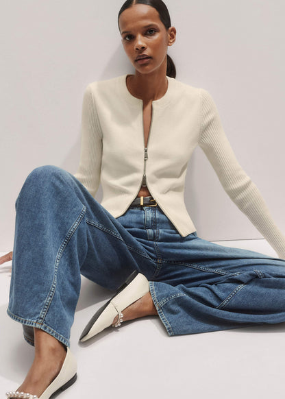 Cream Milano Knit Two-Way Zip Cardigan | ME+EM Clothing