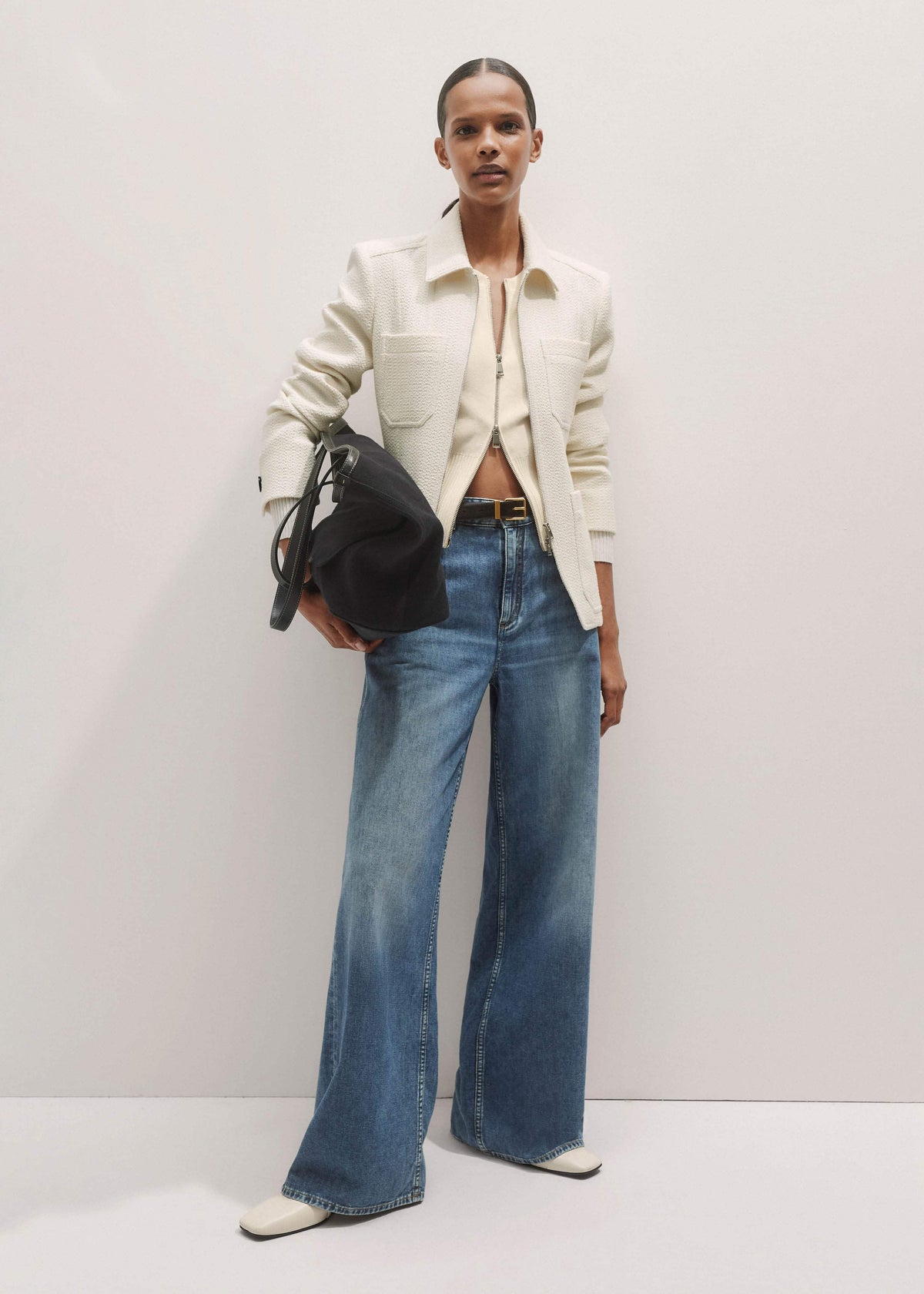 Cream Milano Knit Two-Way Zip Cardigan | ME+EM Clothing