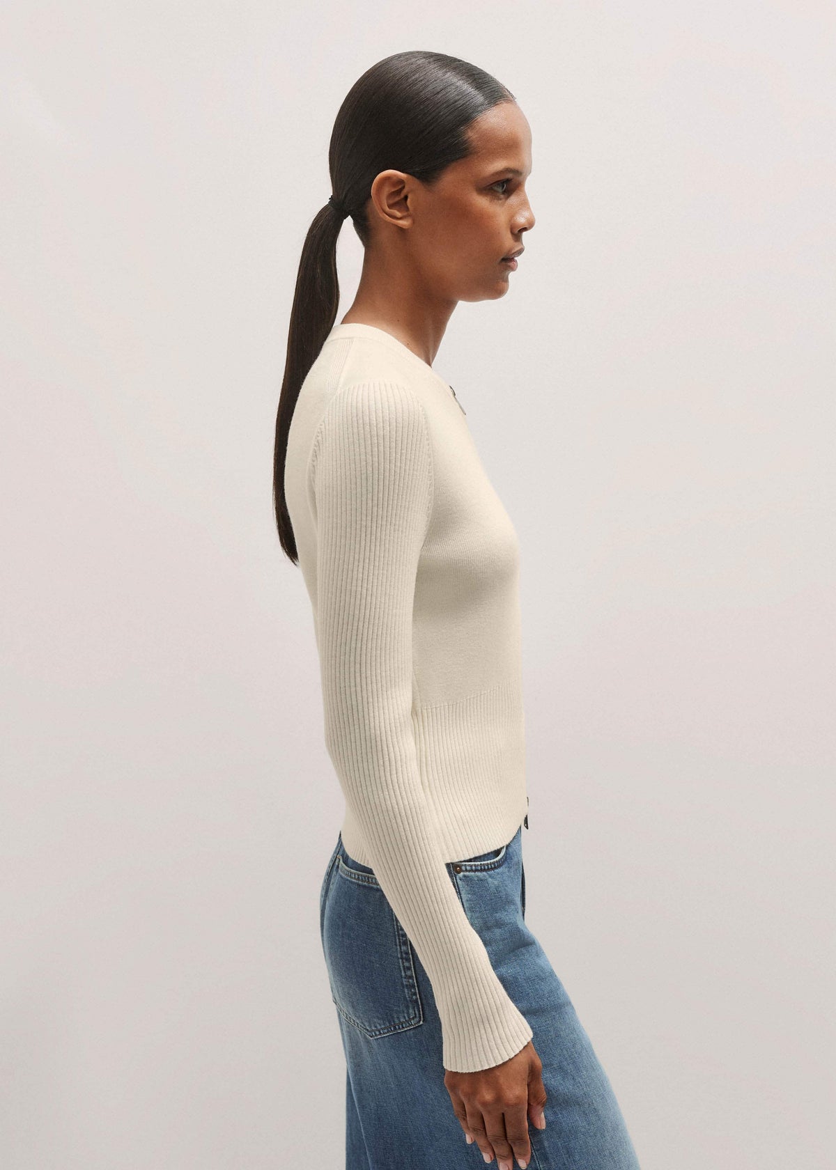 Cream Milano Knit Two-Way Zip Cardigan | ME+EM Clothing