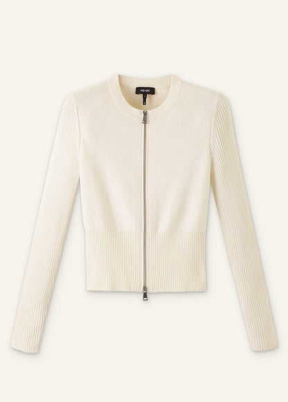 Cream Milano Knit Two-Way Zip Cardigan | ME+EM Clothing