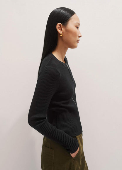 Black Milano Knit Two-Way Zip Cardigan | ME+EM Clothing