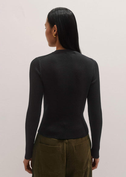Black Milano Knit Two-Way Zip Cardigan | ME+EM Clothing