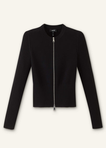 Black Milano Knit Two-Way Zip Cardigan | ME+EM Clothing