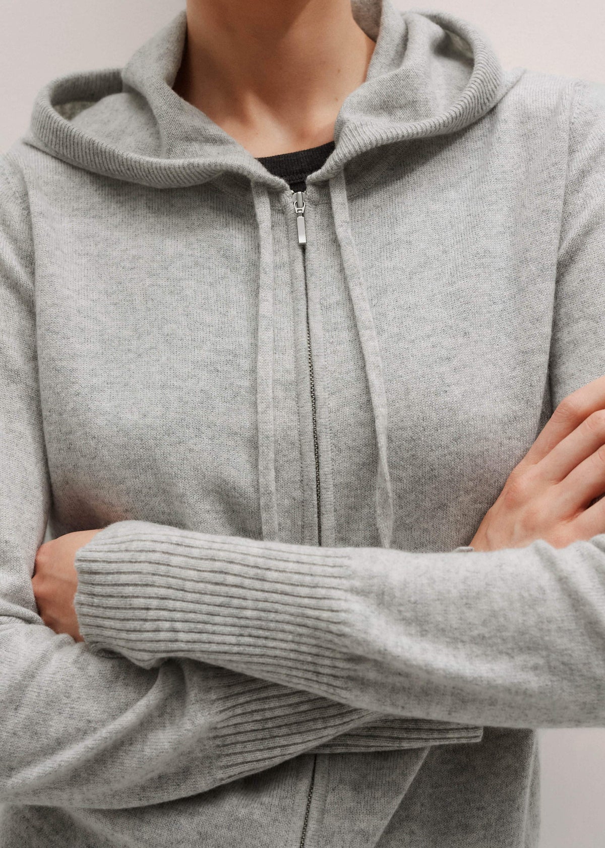Silver Gray Mélange Cashmere Relaxed Fit Box Zip Hoodie | ME+EM Clothing