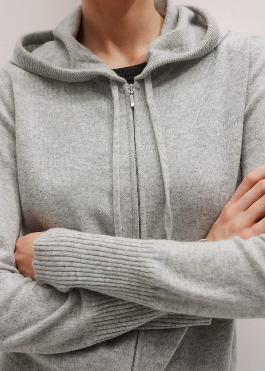 Silver Gray Mélange Cashmere Relaxed Fit Box Zip Hoodie | ME+EM Clothing
