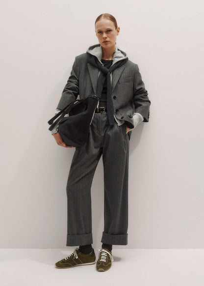 Silver Gray Mélange Cashmere Relaxed Fit Box Zip Hoodie | ME+EM Clothing