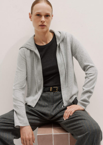Silver Gray Mélange Cashmere Relaxed Fit Box Zip Hoodie | ME+EM Clothing