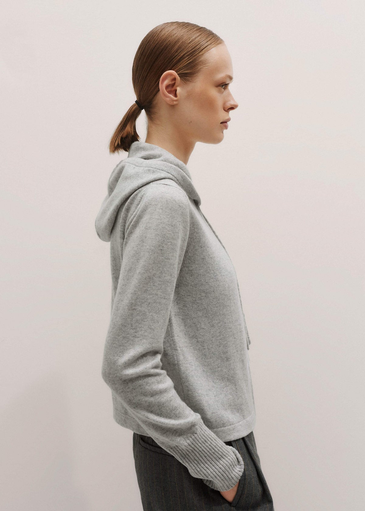 Silver Gray Mélange Cashmere Relaxed Fit Box Zip Hoodie | ME+EM Clothing