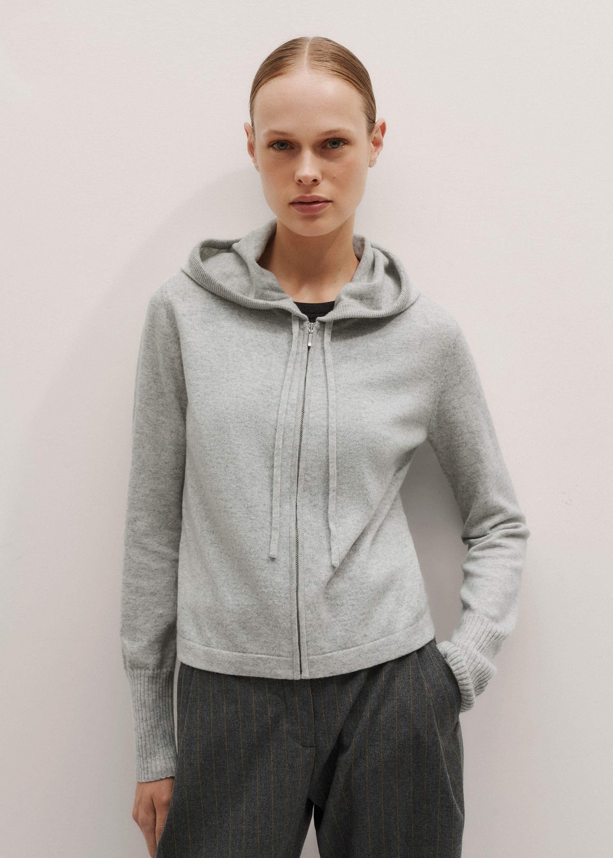 Silver Gray Mélange Cashmere Relaxed Fit Box Zip Hoodie | ME+EM Clothing