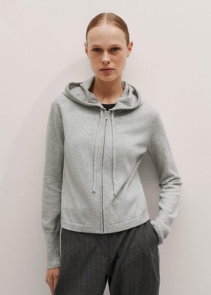 Silver Gray Mélange Cashmere Relaxed Fit Box Zip Hoodie | ME+EM Clothing