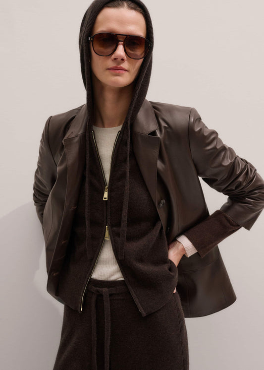 Brown Cashmere Two Way Zip Straight Hoodie | ME+EM Clothing