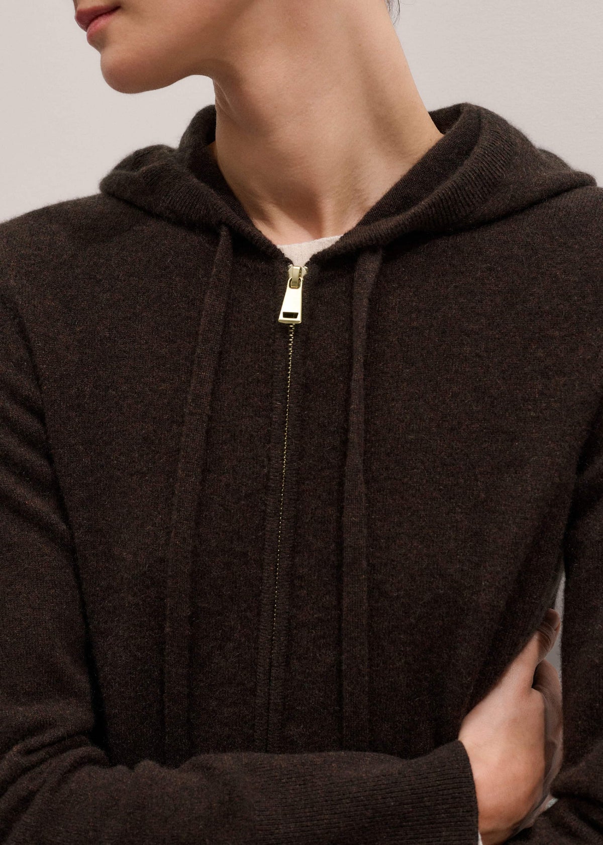 Brown Cashmere Two Way Zip Straight Hoodie | ME+EM Clothing