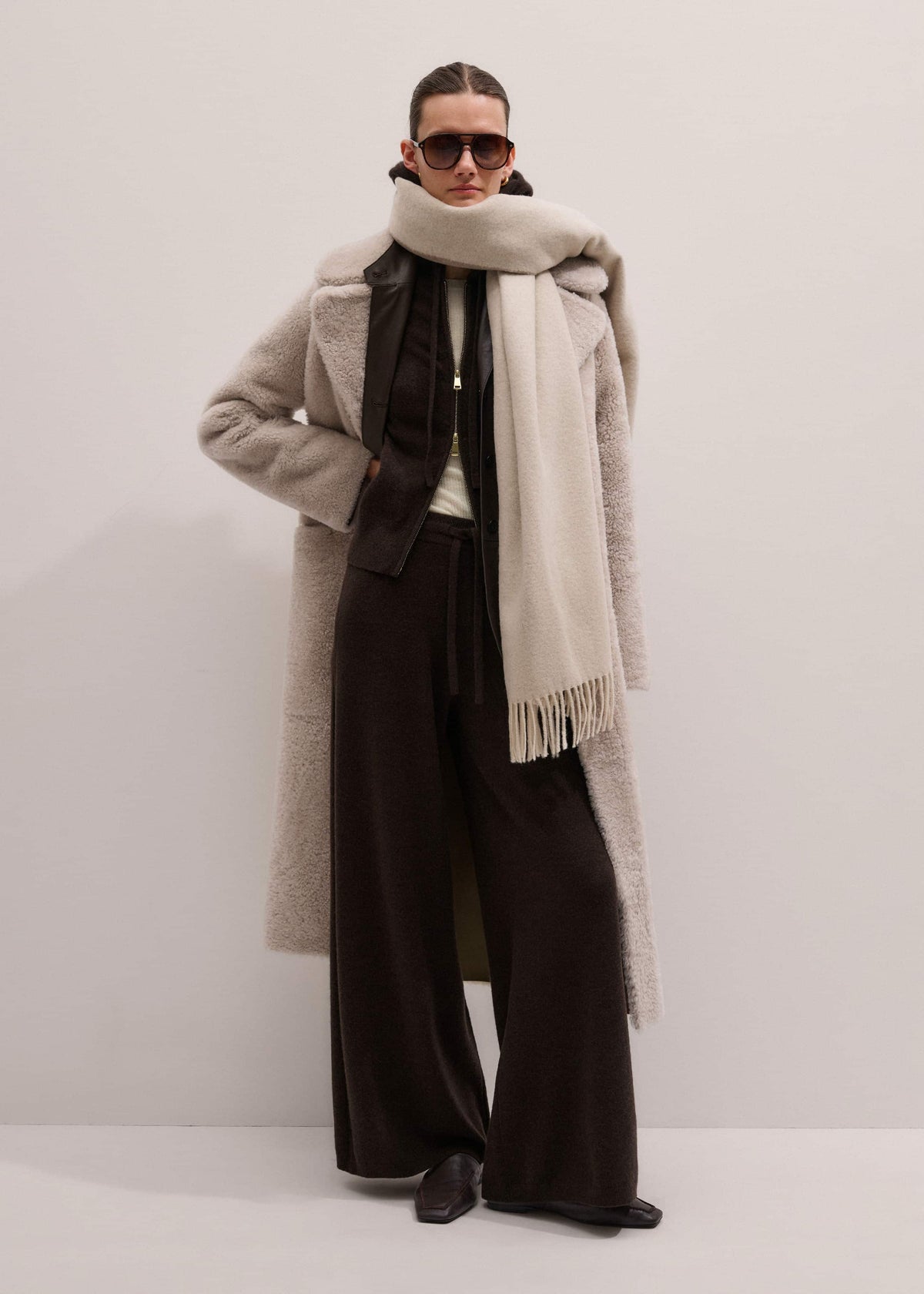 Brown Cashmere Two Way Zip Straight Hoodie | ME+EM Clothing