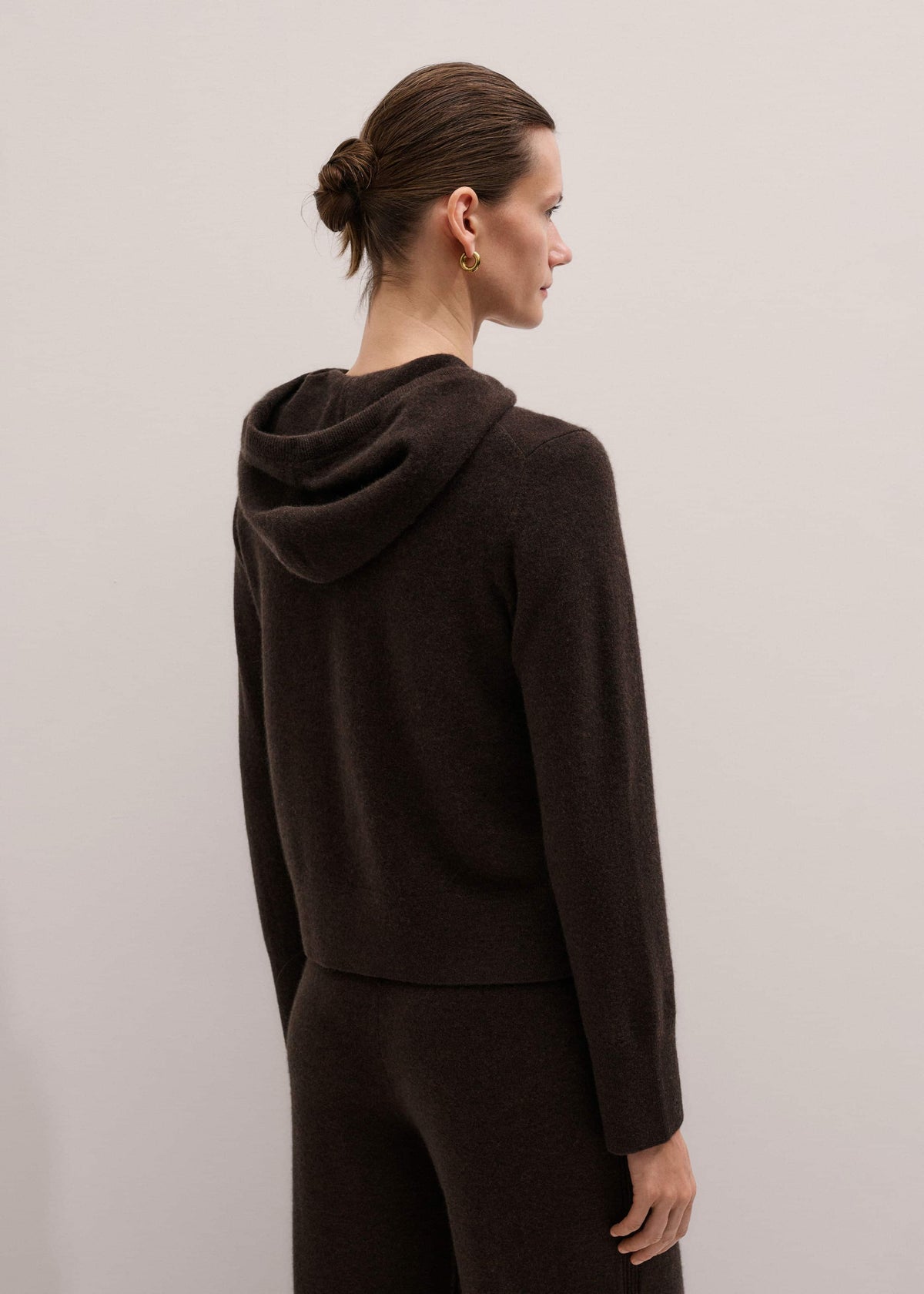 Brown Cashmere Two Way Zip Straight Hoodie | ME+EM Clothing