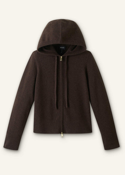 Brown Cashmere Two Way Zip Straight Hoodie | ME+EM Clothing