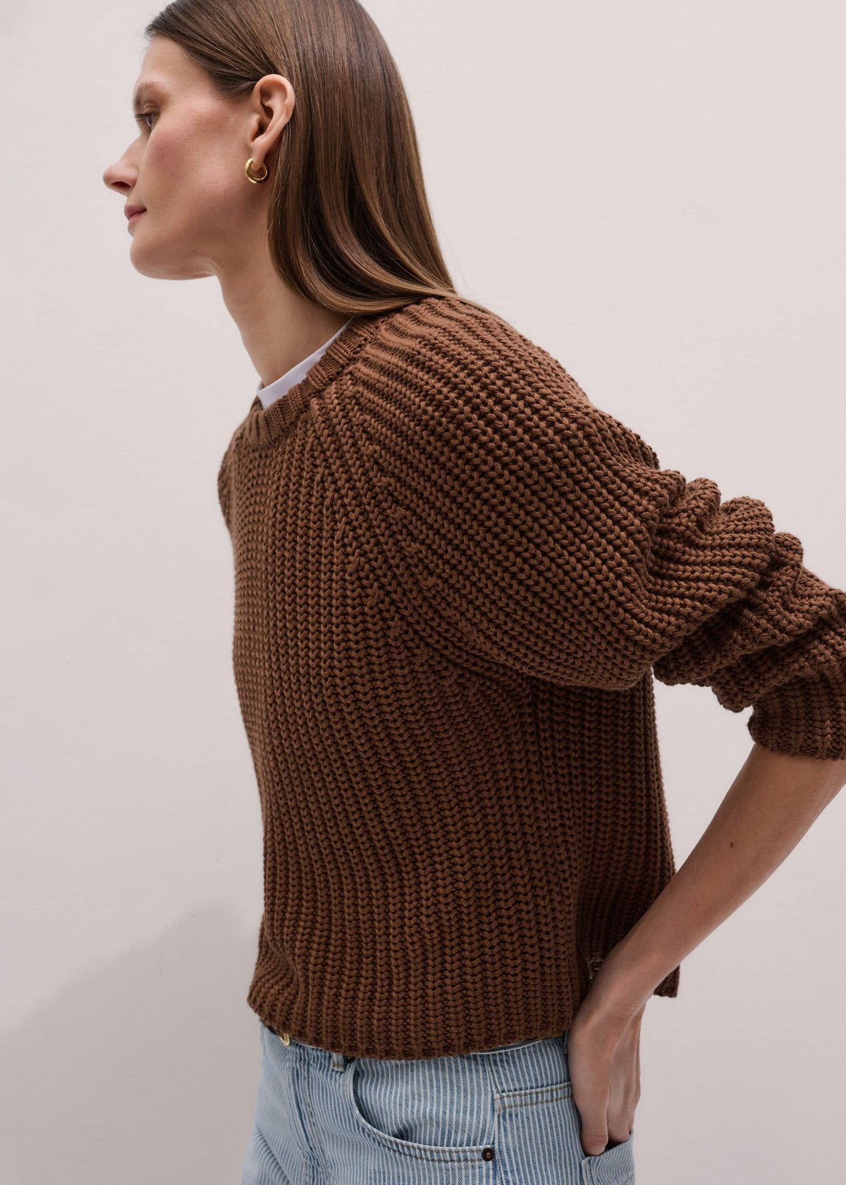 Brown Chunky Cotton Raglan Sweater | ME+EM Clothing