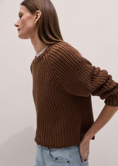 Brown Chunky Cotton Raglan Sweater | ME+EM Clothing
