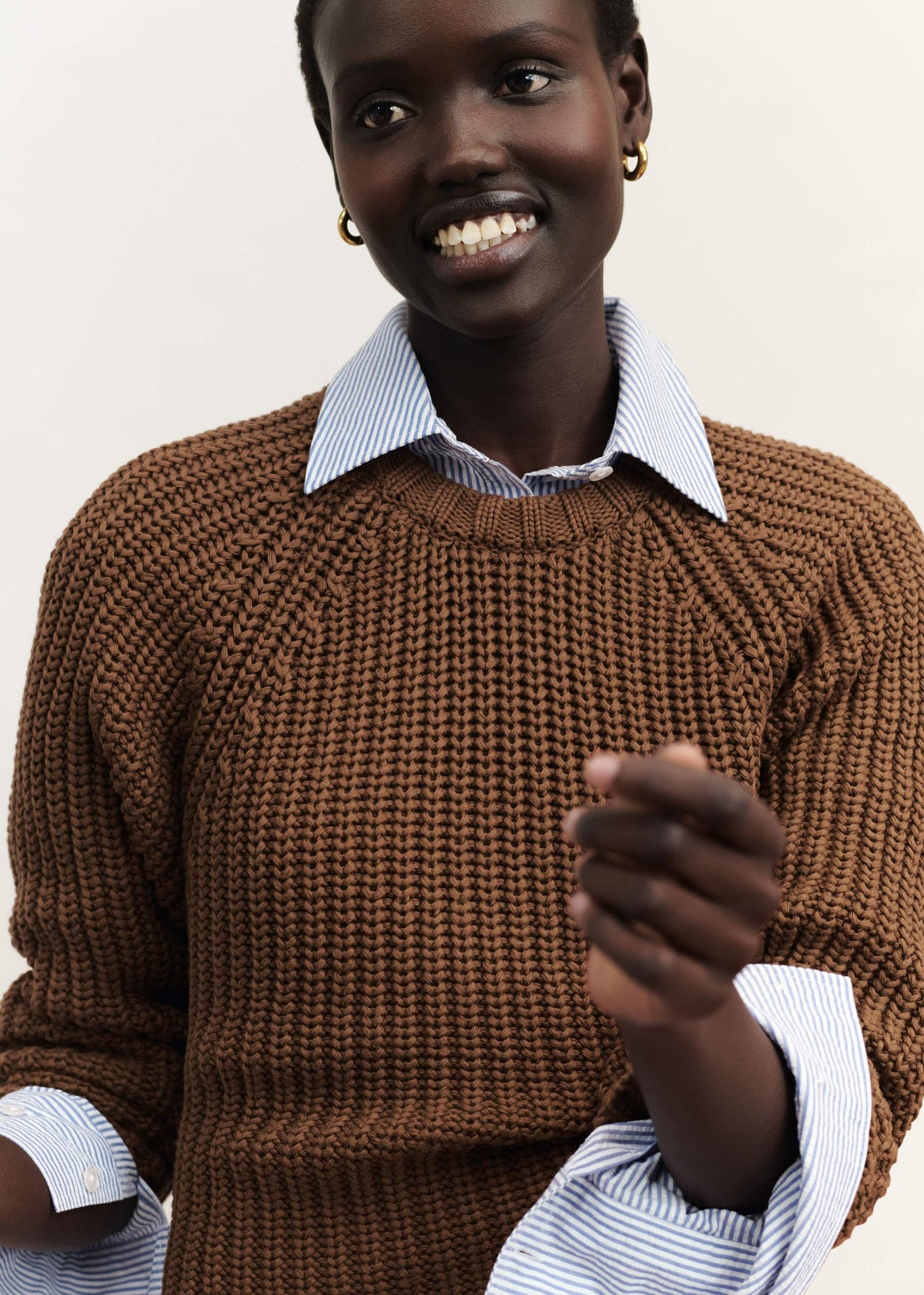 Brown Chunky Cotton Raglan Sweater | ME+EM Clothing
