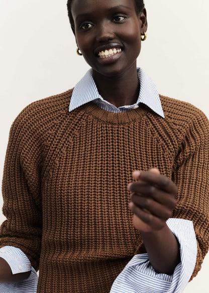Brown Chunky Cotton Raglan Sweater | ME+EM Clothing
