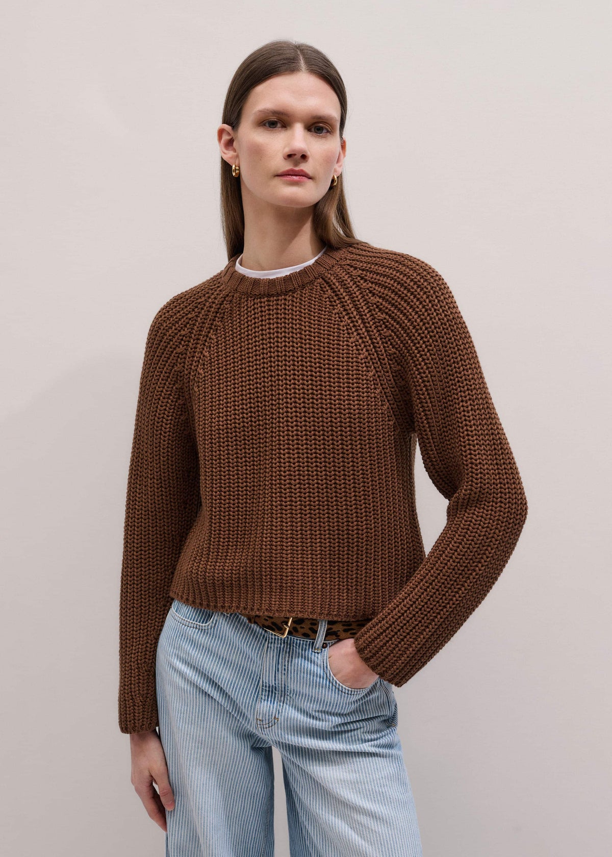 Brown Chunky Cotton Raglan Sweater | ME+EM Clothing