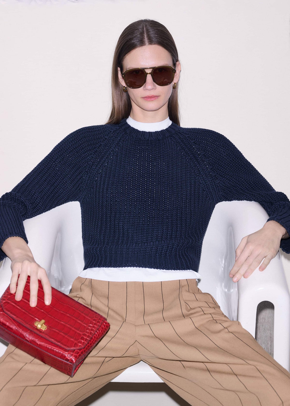 Navy Chunky Cotton Raglan Sweater | ME+EM Clothing