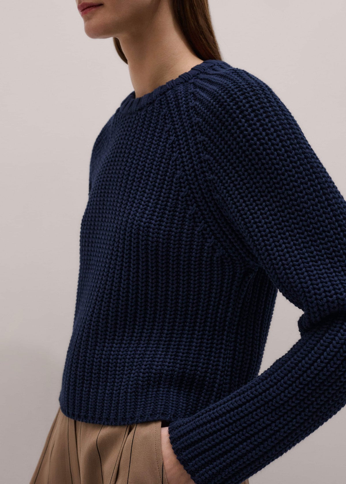 Navy Chunky Cotton Raglan Sweater | ME+EM Clothing