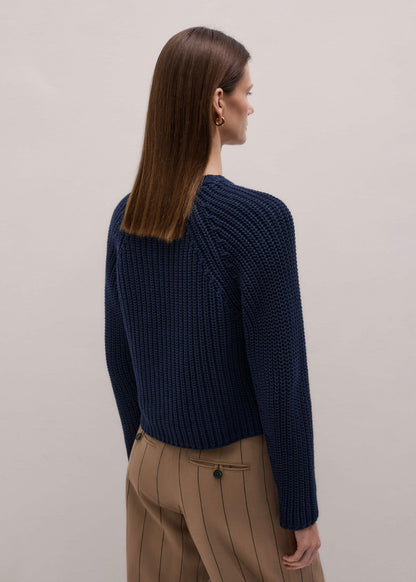 Navy Chunky Cotton Raglan Sweater | ME+EM Clothing