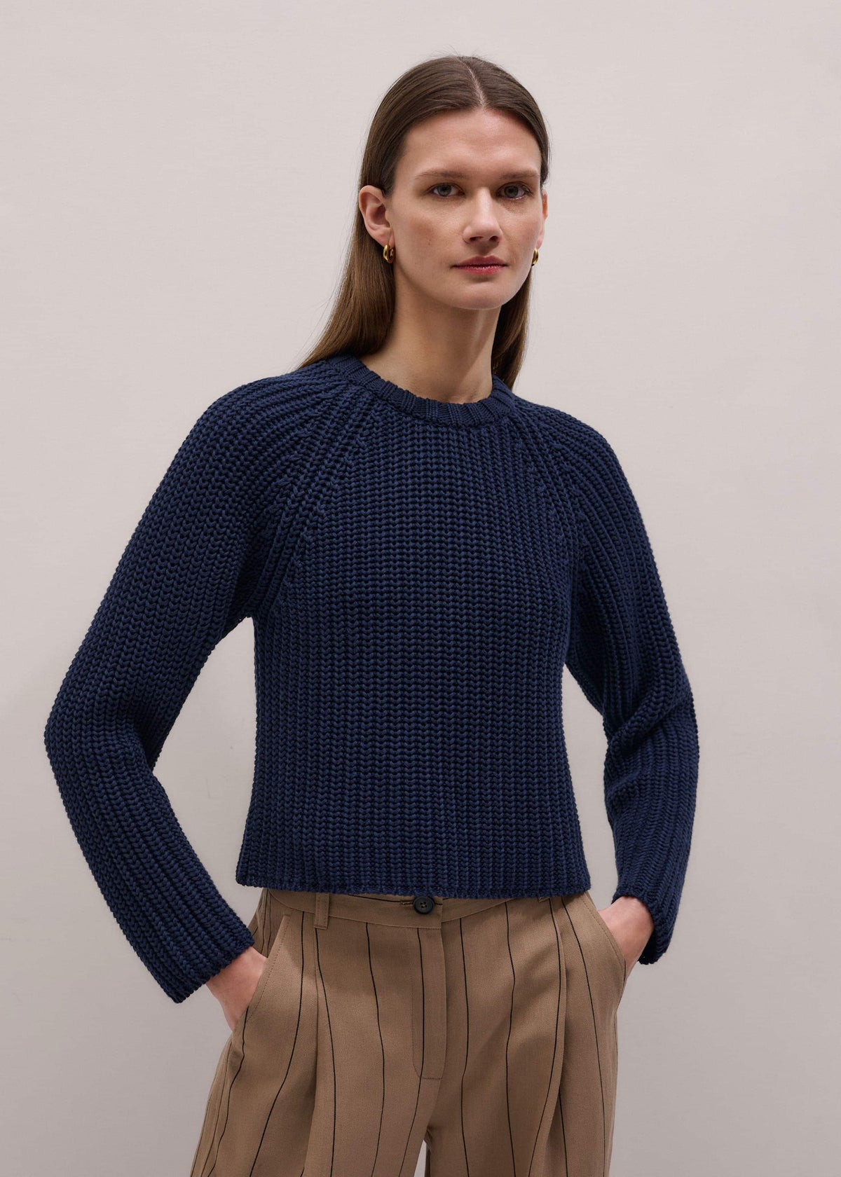 Navy Chunky Cotton Raglan Sweater | ME+EM Clothing