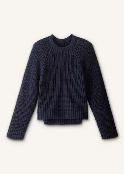 Navy Chunky Cotton Raglan Sweater | ME+EM Clothing