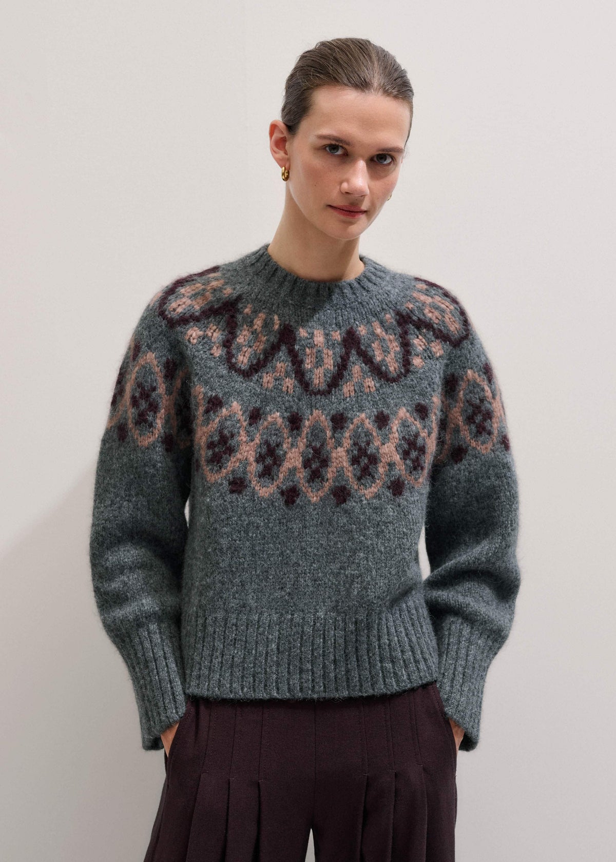 Gray Fairisle Jacquard Relaxed Sweater + Snood | ME+EM Clothing