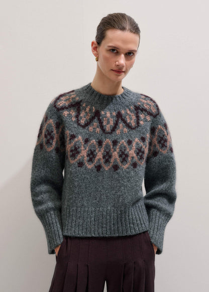 Gray Fairisle Jacquard Relaxed Sweater + Snood | ME+EM Clothing