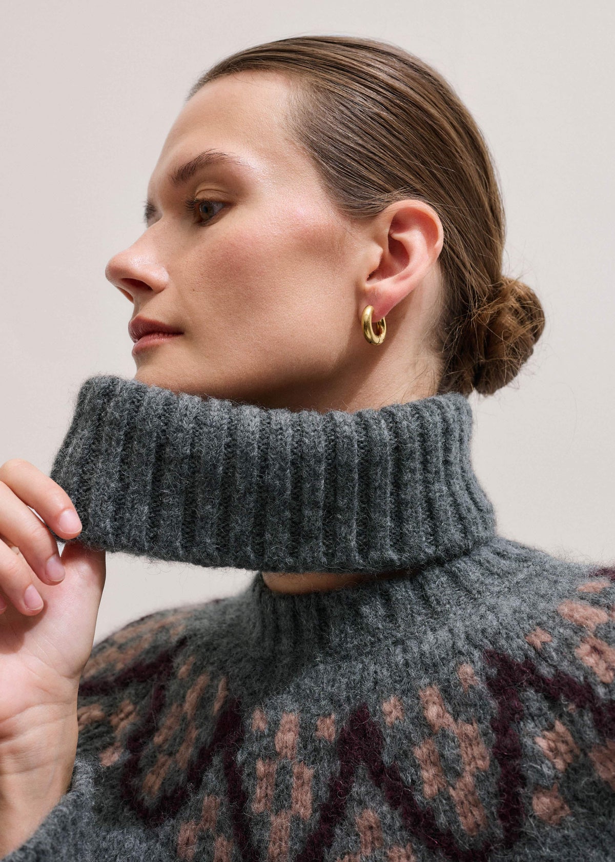 Gray Fairisle Jacquard Relaxed Sweater + Snood | ME+EM Clothing