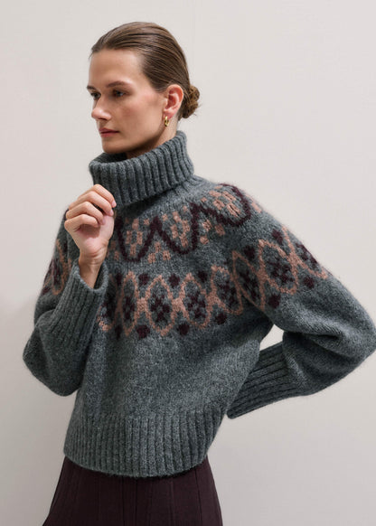 Gray Fairisle Jacquard Relaxed Sweater + Snood | ME+EM Clothing