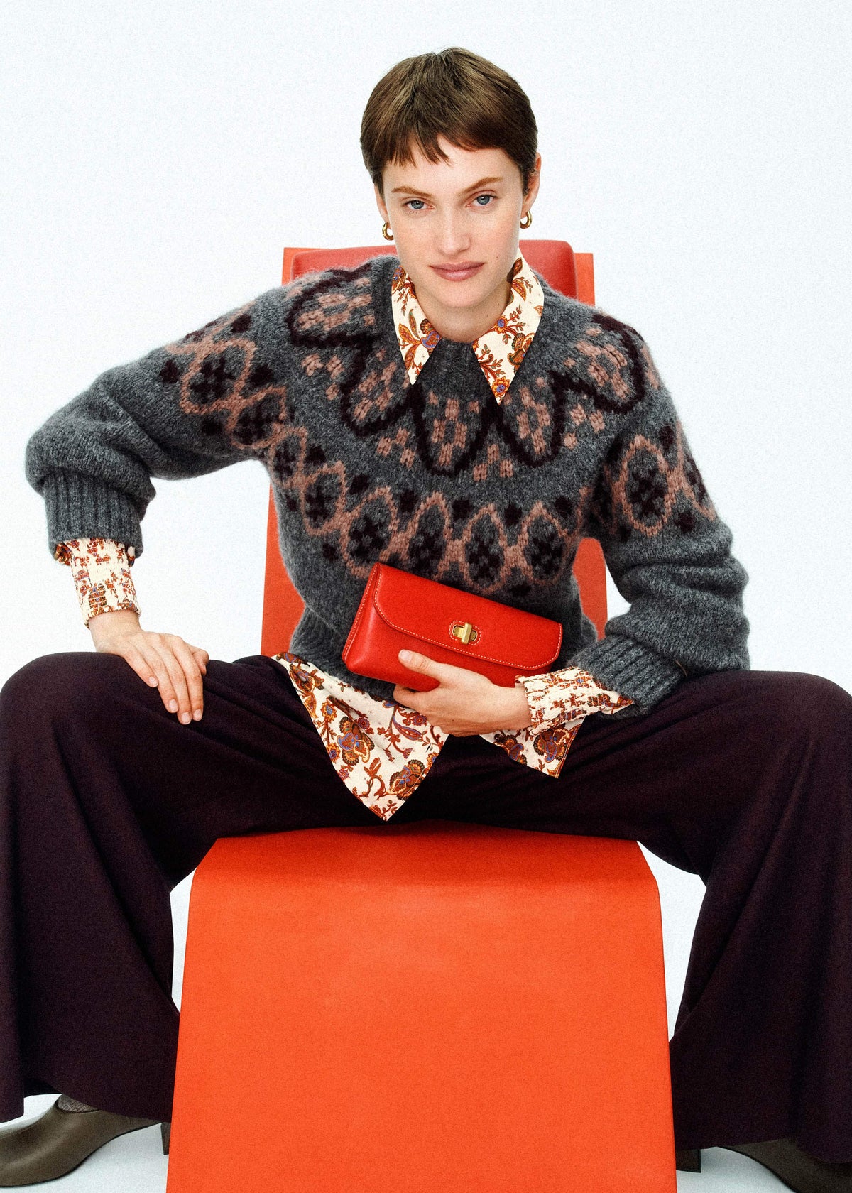 Gray Fairisle Jacquard Relaxed Sweater + Snood | ME+EM Clothing