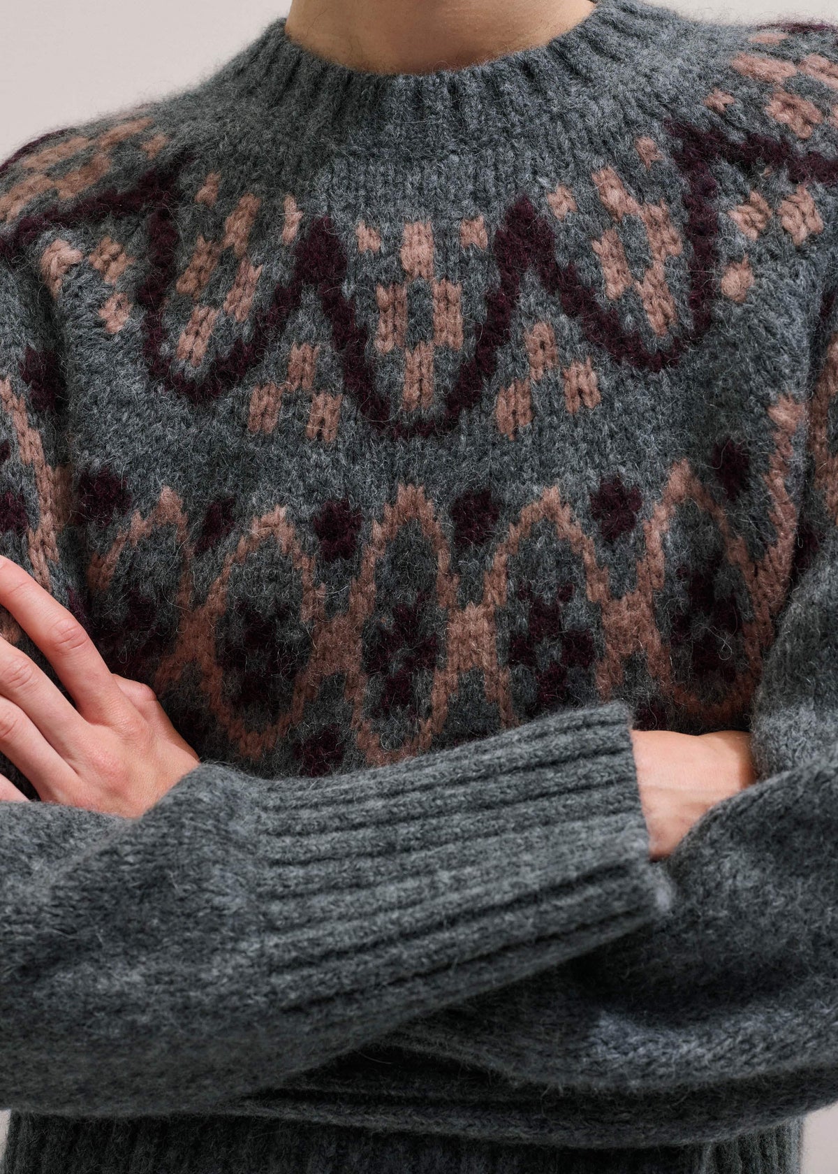 Gray Fairisle Jacquard Relaxed Sweater + Snood | ME+EM Clothing