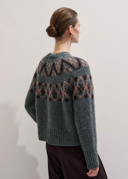 Gray Fairisle Jacquard Relaxed Sweater + Snood | ME+EM Clothing