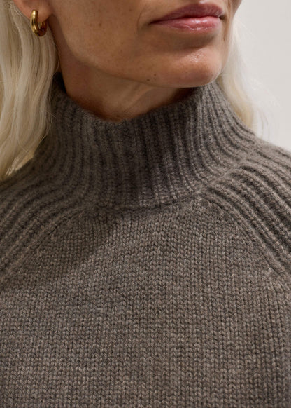Brown Cashmere High Neck Relaxed Statement Sweater | ME+EM Clothing