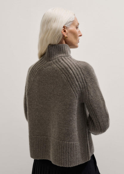 Brown Cashmere High Neck Relaxed Statement Sweater | ME+EM Clothing