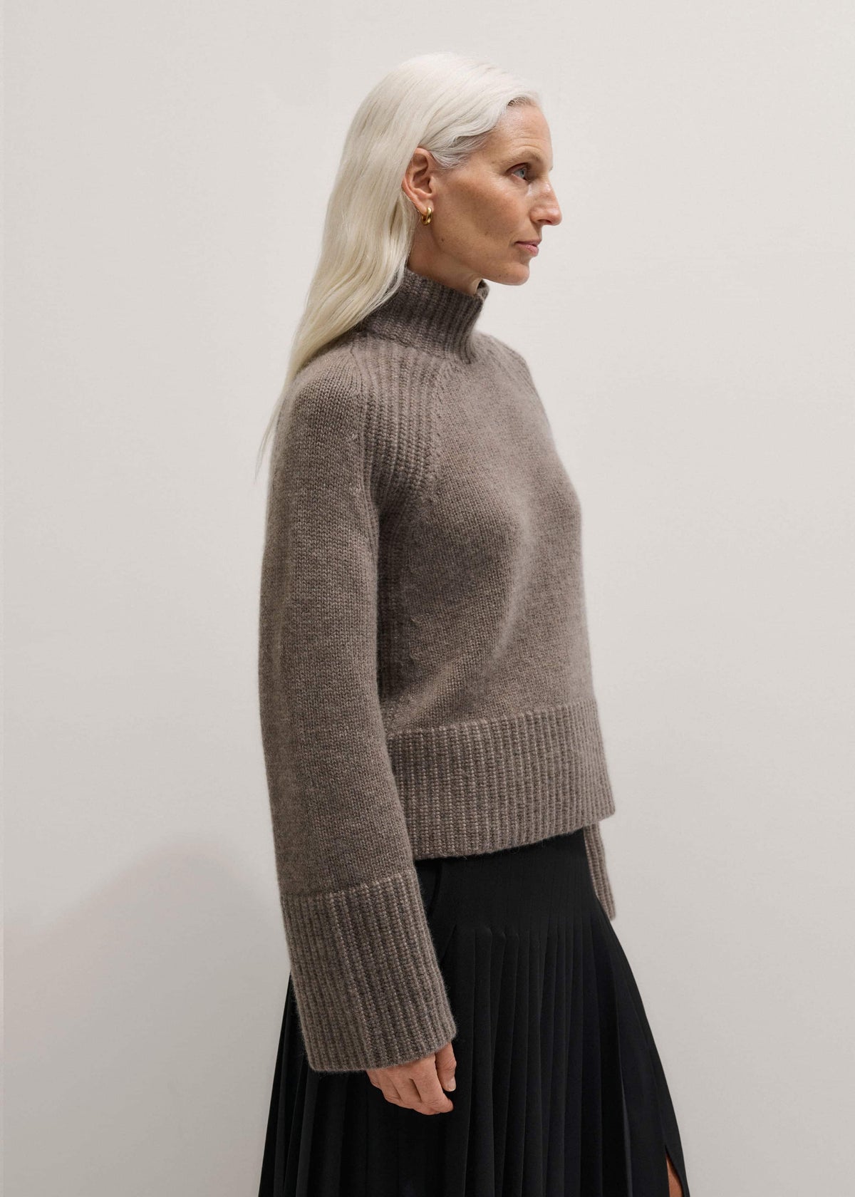 Brown Cashmere High Neck Relaxed Statement Sweater | ME+EM Clothing