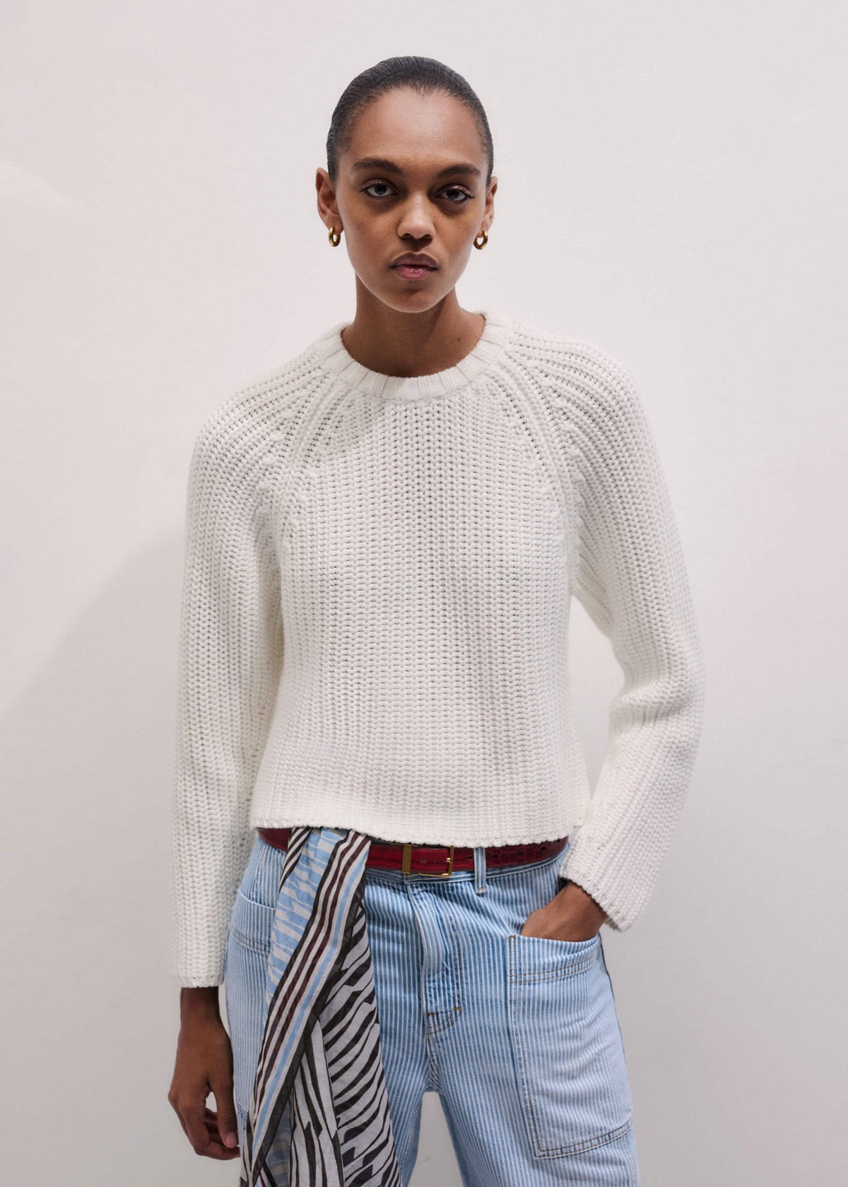 White Chunky Raglan Relaxed Weekend Sweater | ME+EM Clothing