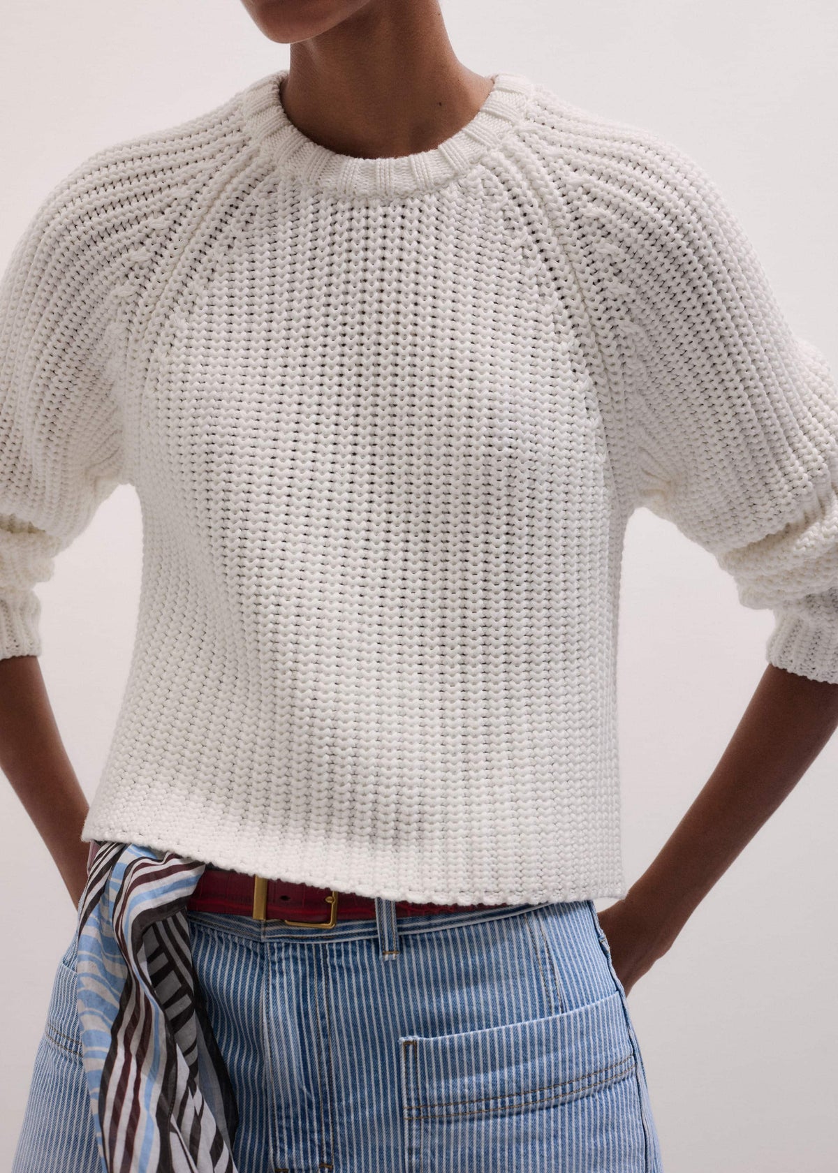 White Chunky Raglan Relaxed Weekend Sweater | ME+EM Clothing