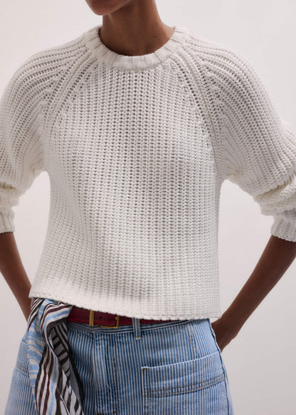 White Chunky Raglan Relaxed Weekend Sweater | ME+EM Clothing